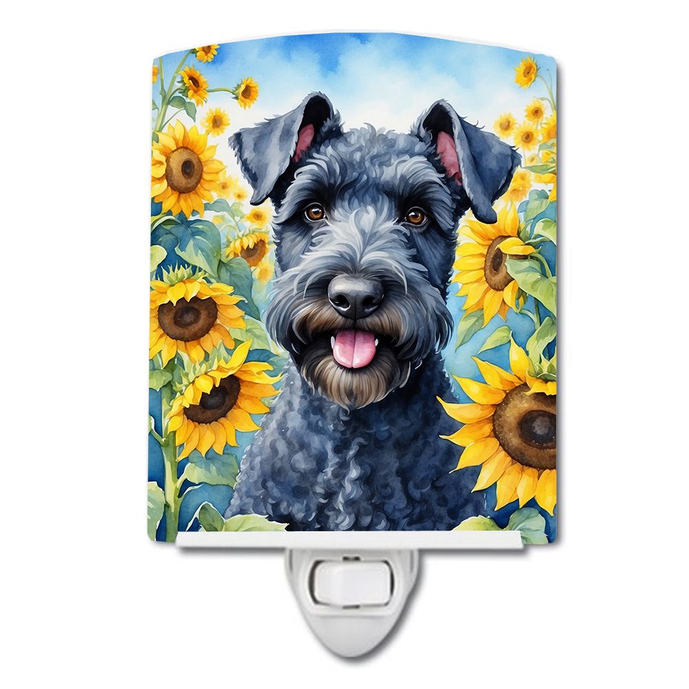 NEW Kerry Blue Terrier in Sunflowers Ceramic Night Light Compact, UL-Certified, Ideal for Bedroom, Bathroom, Nursery, Hallway, K