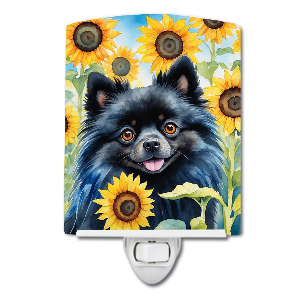 NEW Pomeranian in Sunflowers Ceramic Night Light Compact, UL-Certified, Ideal for Bedroom, Bathroom, Nursery, Hallway, Kitchen, 