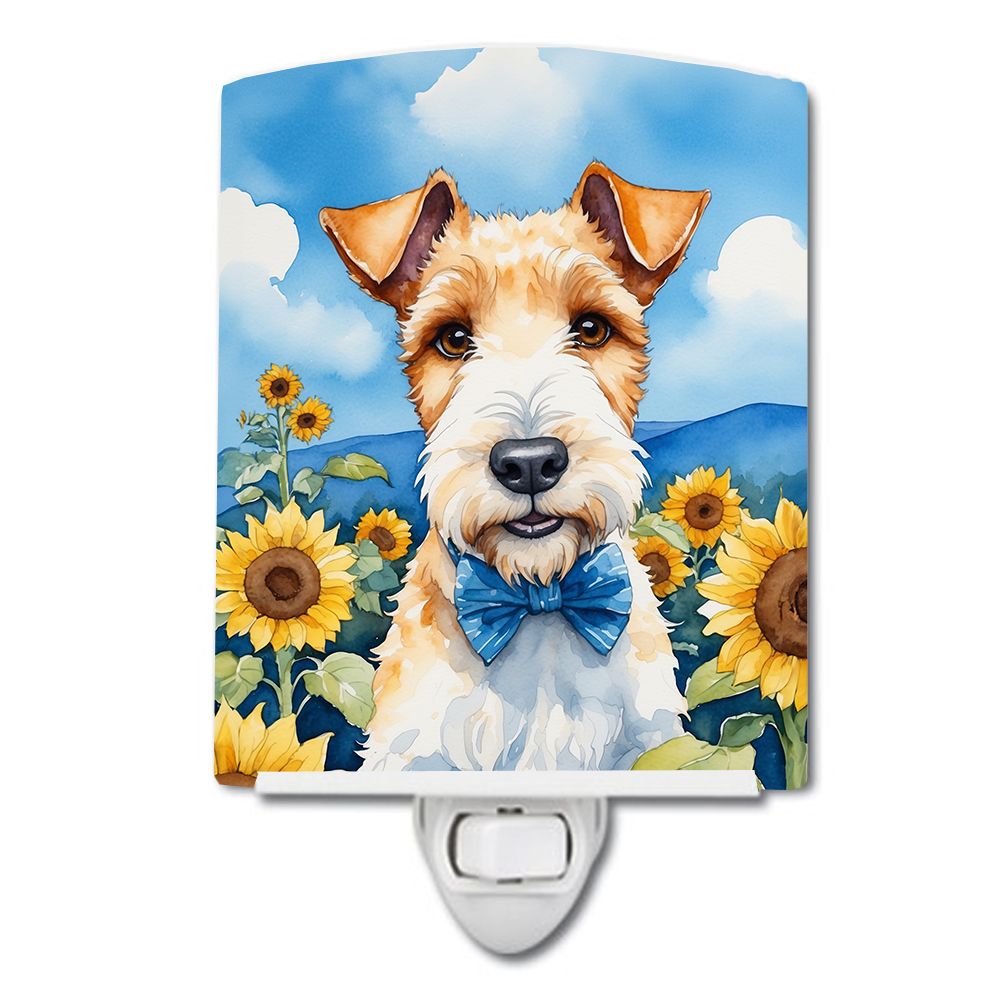 NEW Fox Terrier in Sunflowers Ceramic Night Light Compact, UL-Certified, Ideal for Bedroom, Bathroom, Nursery, Hallway, Kitchen,