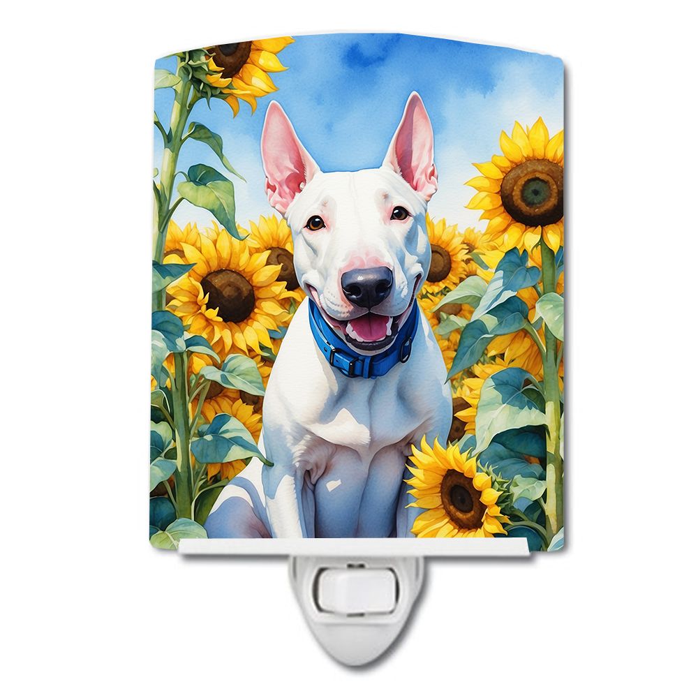 NEW English Bull Terrier in Sunflowers Ceramic Night Light Compact, UL-Certified, Ideal for Bedroom, Bathroom, Nursery, Hallway,