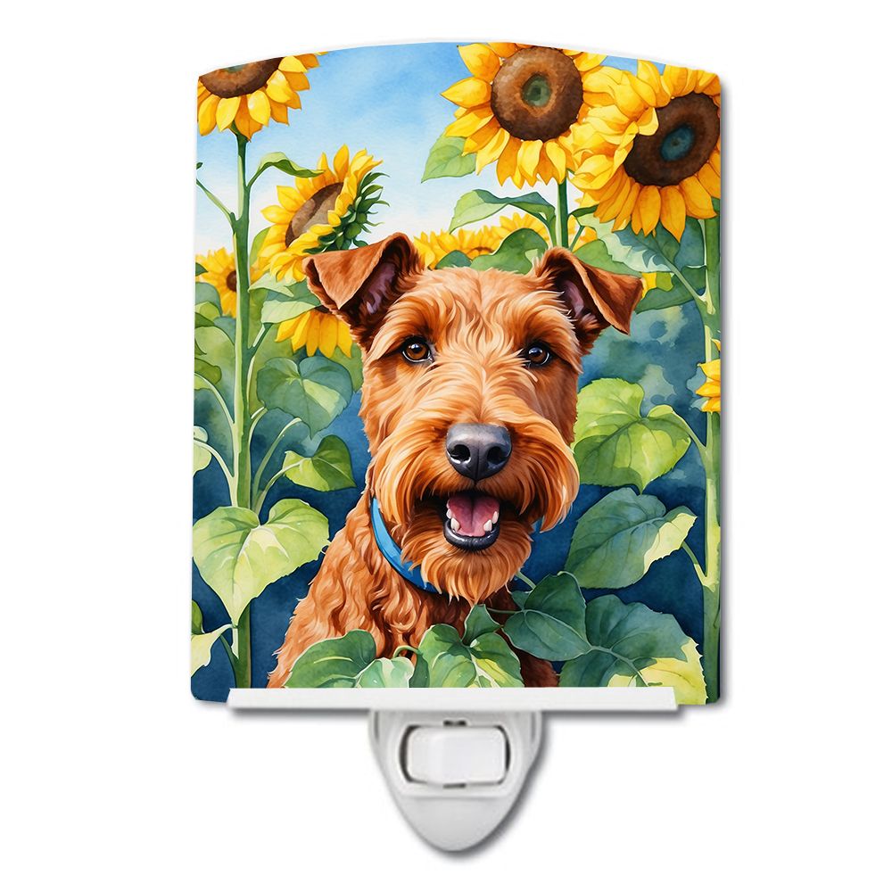 NEW Irish Terrier in Sunflowers Ceramic Night Light Compact, UL-Certified, Ideal for Bedroom, Bathroom, Nursery, Hallway, Kitche