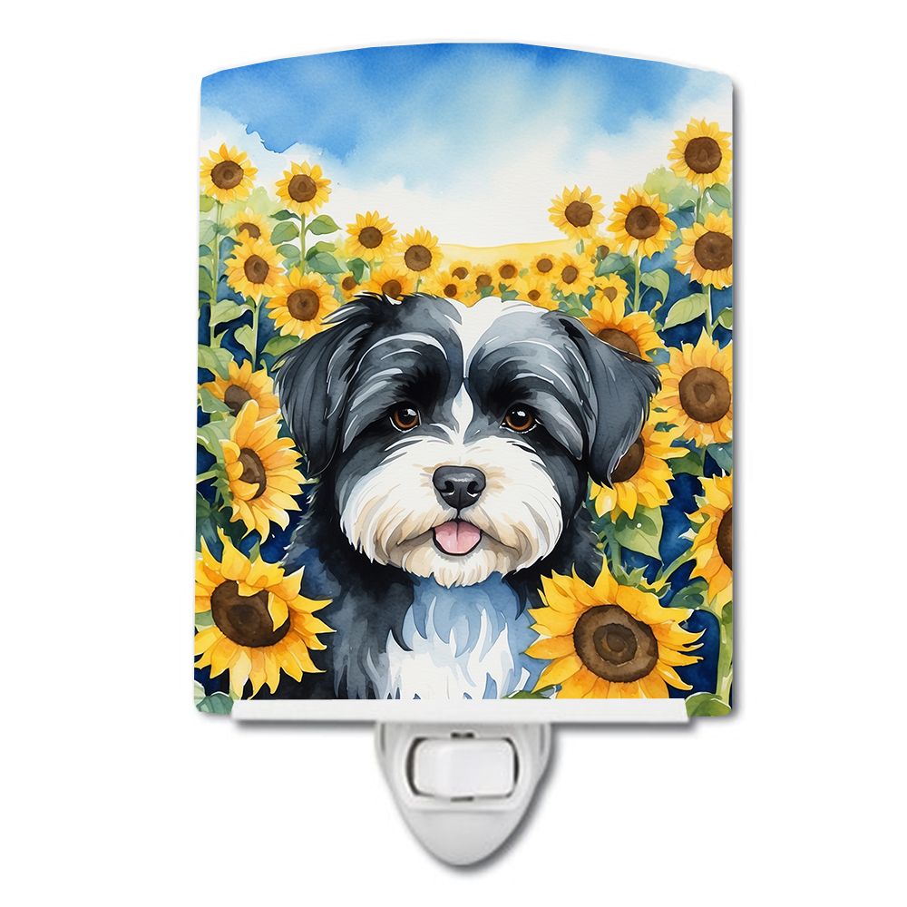 NEW Havanese in Sunflowers Ceramic Night Light Compact, UL-Certified, Ideal for Bedroom, Bathroom, Nursery, Hallway, Kitchen, 6x