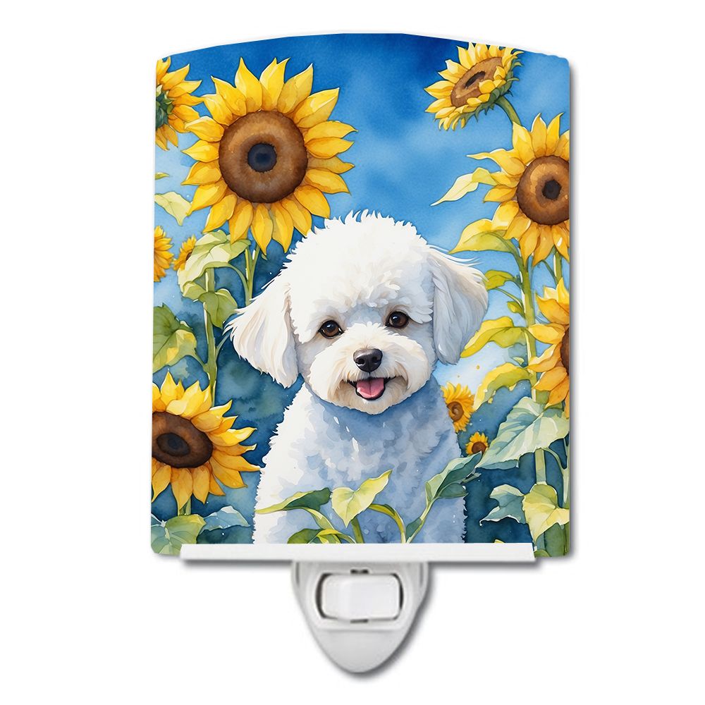 NEW Bichon Frise in Sunflowers Ceramic Night Light Compact, UL-Certified, Ideal for Bedroom, Bathroom, Nursery, Hallway, Kitchen