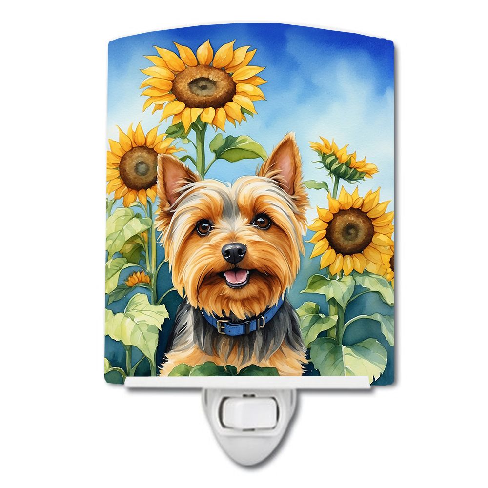 NEW Silky Terrier in Sunflowers Ceramic Night Light Compact, UL-Certified, Ideal for Bedroom, Bathroom, Nursery, Hallway, Kitche