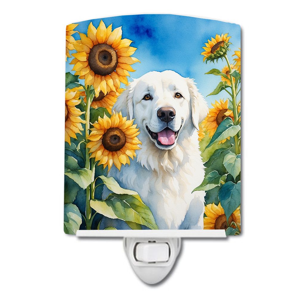 NEW Kuvasz in Sunflowers Ceramic Night Light Compact, UL-Certified, Ideal for Bedroom, Bathroom, Nursery, Hallway, Kitchen, 6x4x