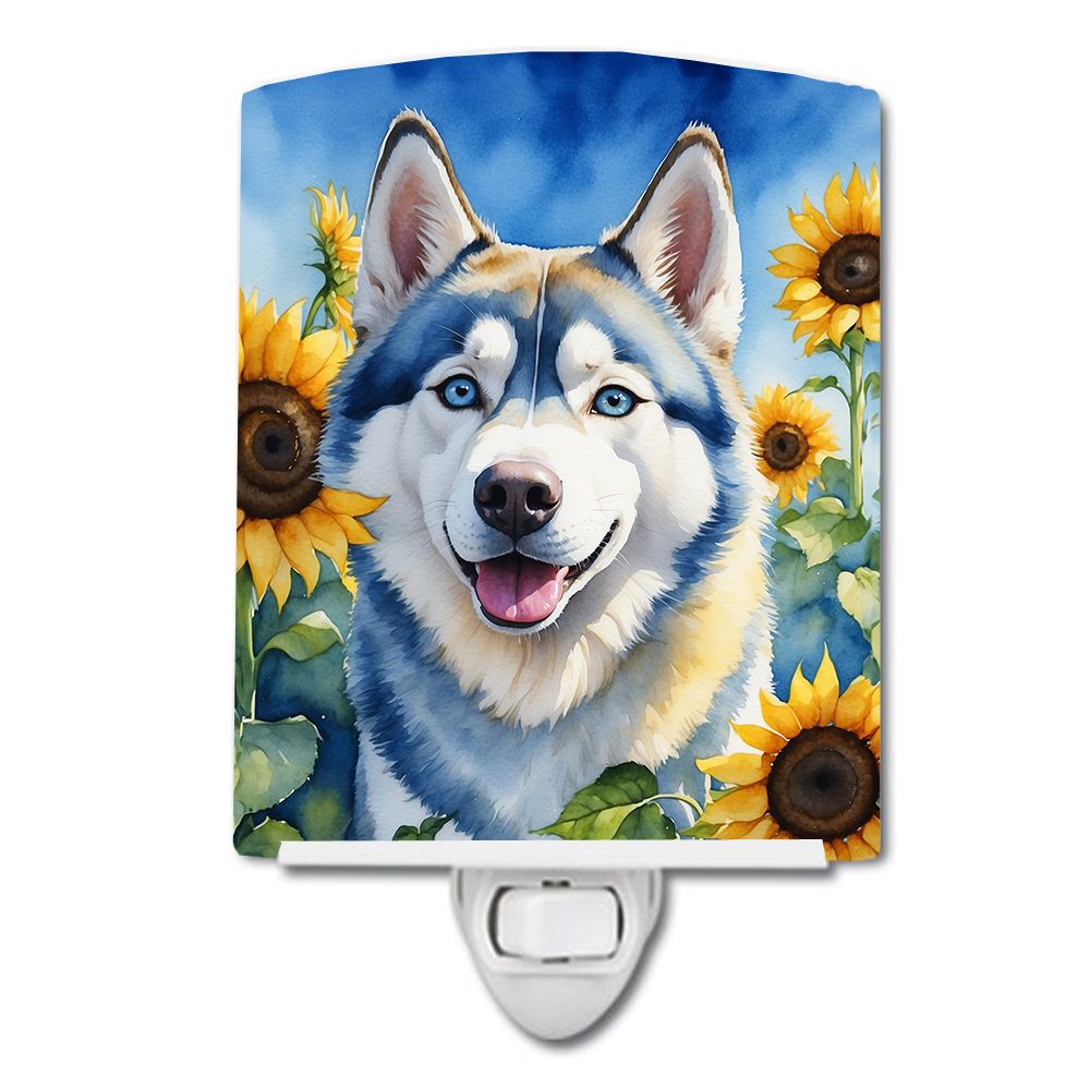 NEW Siberian Husky in Sunflowers Ceramic Night Light Compact, UL-Certified, Ideal for Bedroom, Bathroom, Nursery, Hallway, Kitch