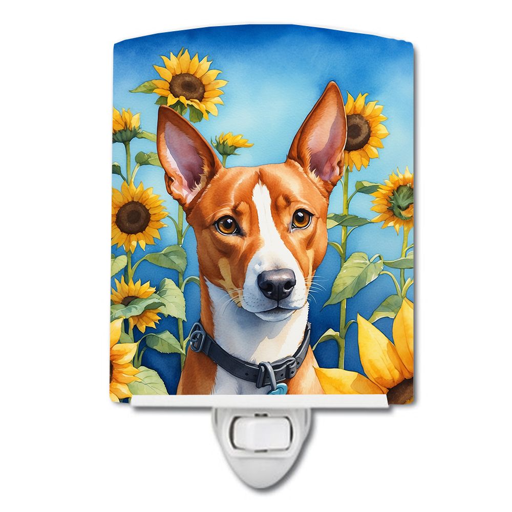 NEW Basenji in Sunflowers Ceramic Night Light Compact, UL-Certified, Ideal for Bedroom, Bathroom, Nursery, Hallway, Kitchen, 6x4
