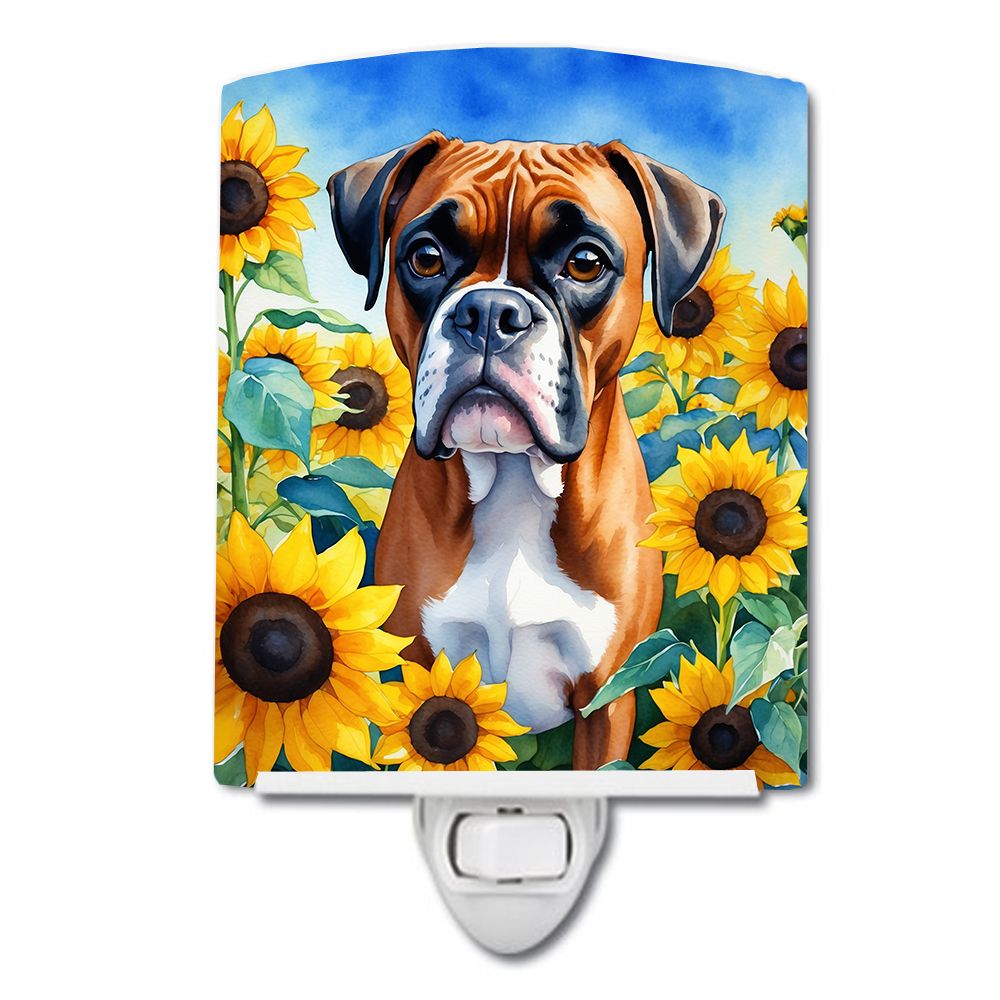 NEW Boxer in Sunflowers Ceramic Night Light Compact, UL-Certified, Ideal for Bedroom, Bathroom, Nursery, Hallway, Kitchen, 6x4x3