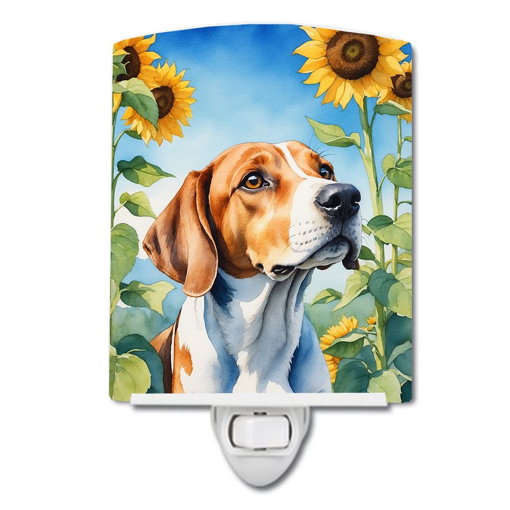 NEW English Foxhound in Sunflowers Ceramic Night Light Compact, UL-Certified, Ideal for Bedroom, Bathroom, Nursery, Hallway, Kit