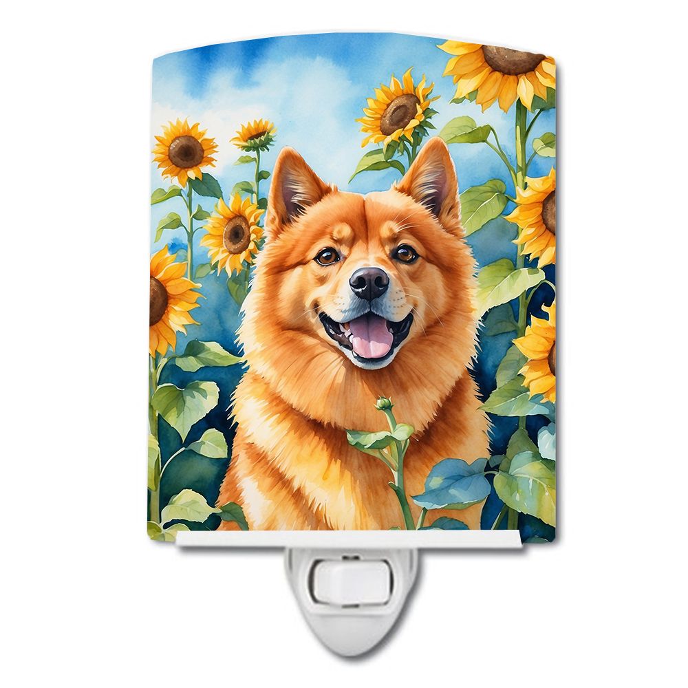 NEW Finnish Spitz in Sunflowers Ceramic Night Light Compact, UL-Certified, Ideal for Bedroom, Bathroom, Nursery, Hallway, Kitche