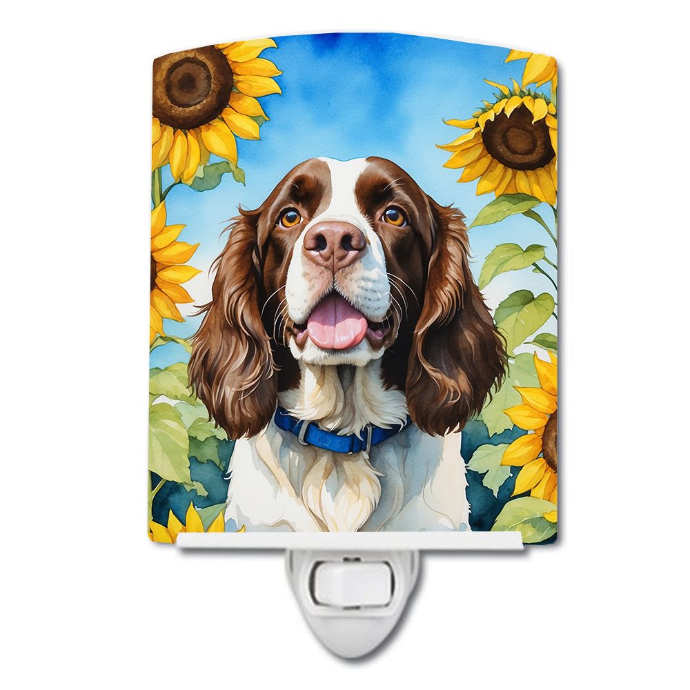 NEW English Springer Spaniel in Sunflowers Ceramic Night Light Compact, UL-Certified, Ideal for Bedroom, Bathroom, Nursery, Hall