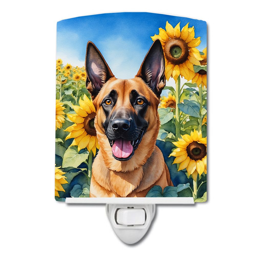 NEW Belgian Malinois in Sunflowers Ceramic Night Light Compact, UL-Certified, Ideal for Bedroom, Bathroom, Nursery, Hallway, Kit