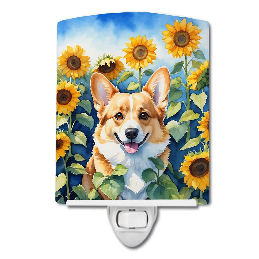 NEW Corgi in Sunflowers Ceramic Night Light Compact, UL-Certified, Ideal for Bedroom, Bathroom, Nursery, Hallway, Kitchen, 6x4x3