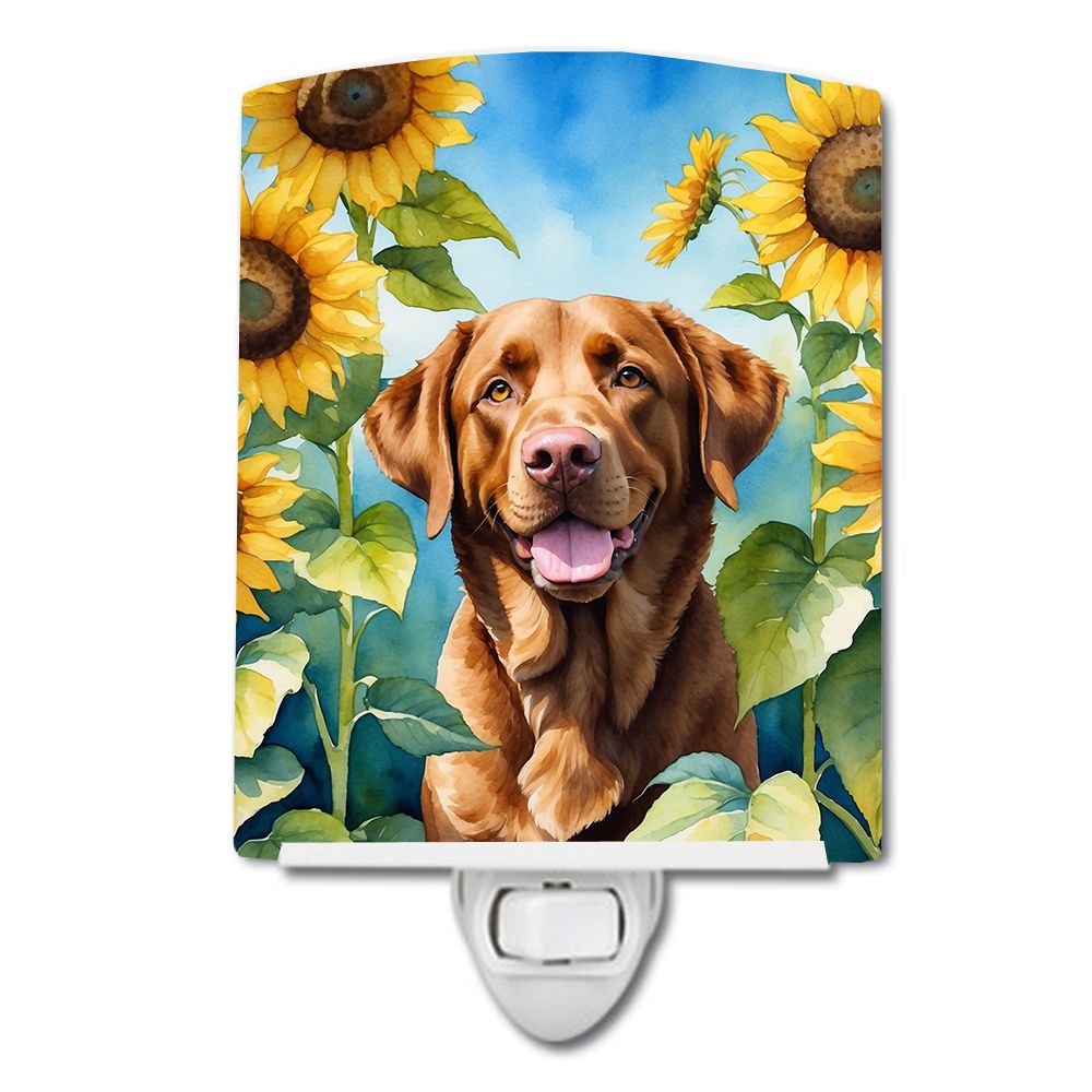 NEW Chesapeake Bay Retriever in Sunflowers Ceramic Night Light Compact, UL-Certified, Ideal for Bedroom, Bathroom, Nursery, Hall