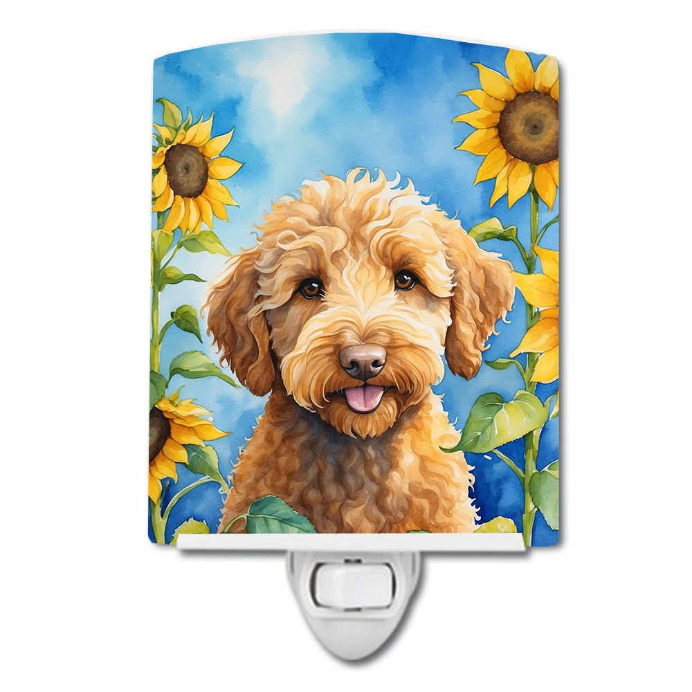 NEW Labradoodle in Sunflowers Ceramic Night Light Compact, UL-Certified, Ideal for Bedroom, Bathroom, Nursery, Hallway, Kitchen,
