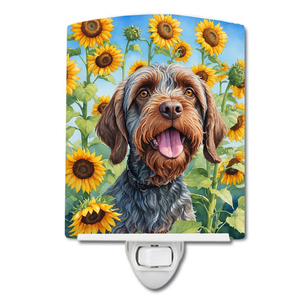 NEW Wirehaired Pointing Griffon in Sunflowers Ceramic Night Light Compact, UL-Certified, Ideal for Bedroom, Bathroom, Nursery, H