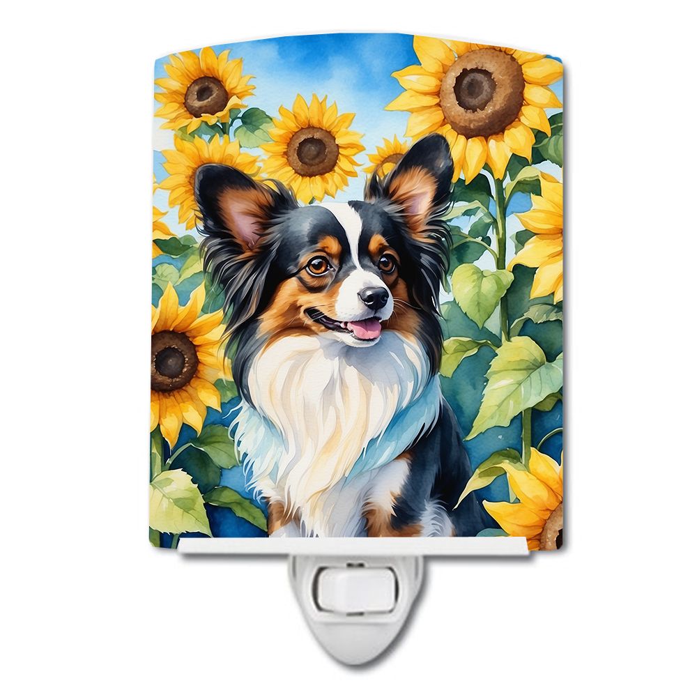 NEW Papillon in Sunflowers Ceramic Night Light Compact, UL-Certified, Ideal for Bedroom, Bathroom, Nursery, Hallway, Kitchen, 6x