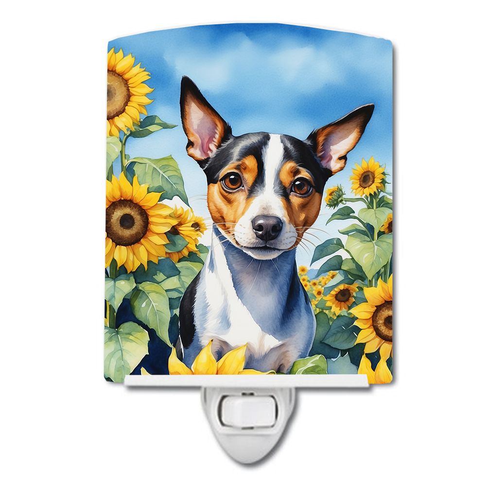 NEW Rat Terrier in Sunflowers Ceramic Night Light Compact, UL-Certified, Ideal for Bedroom, Bathroom, Nursery, Hallway, Kitchen,