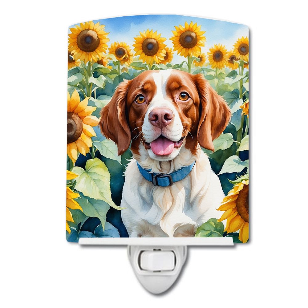 NEW Brittany Spaniel in Sunflowers Ceramic Night Light Compact, UL-Certified, Ideal for Bedroom, Bathroom, Nursery, Hallway, Kit