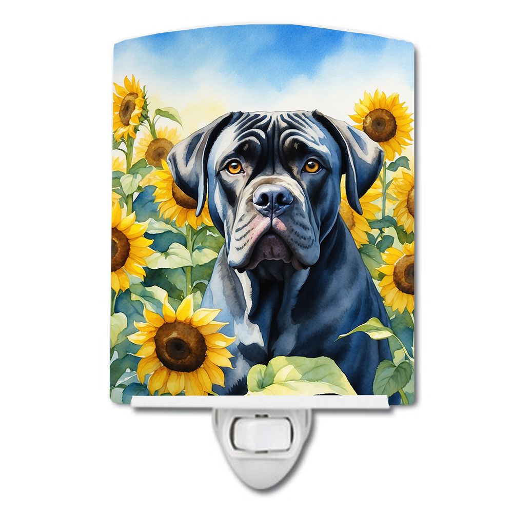 NEW Cane Corso in Sunflowers Ceramic Night Light Compact, UL-Certified, Ideal for Bedroom, Bathroom, Nursery, Hallway, Kitchen, 