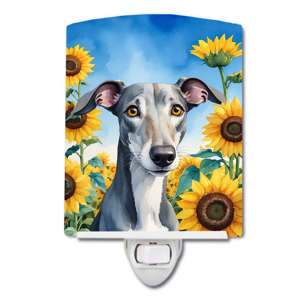 NEW Greyhound in Sunflowers Ceramic Night Light Compact, UL-Certified, Ideal for Bedroom, Bathroom, Nursery, Hallway, Kitchen, 6