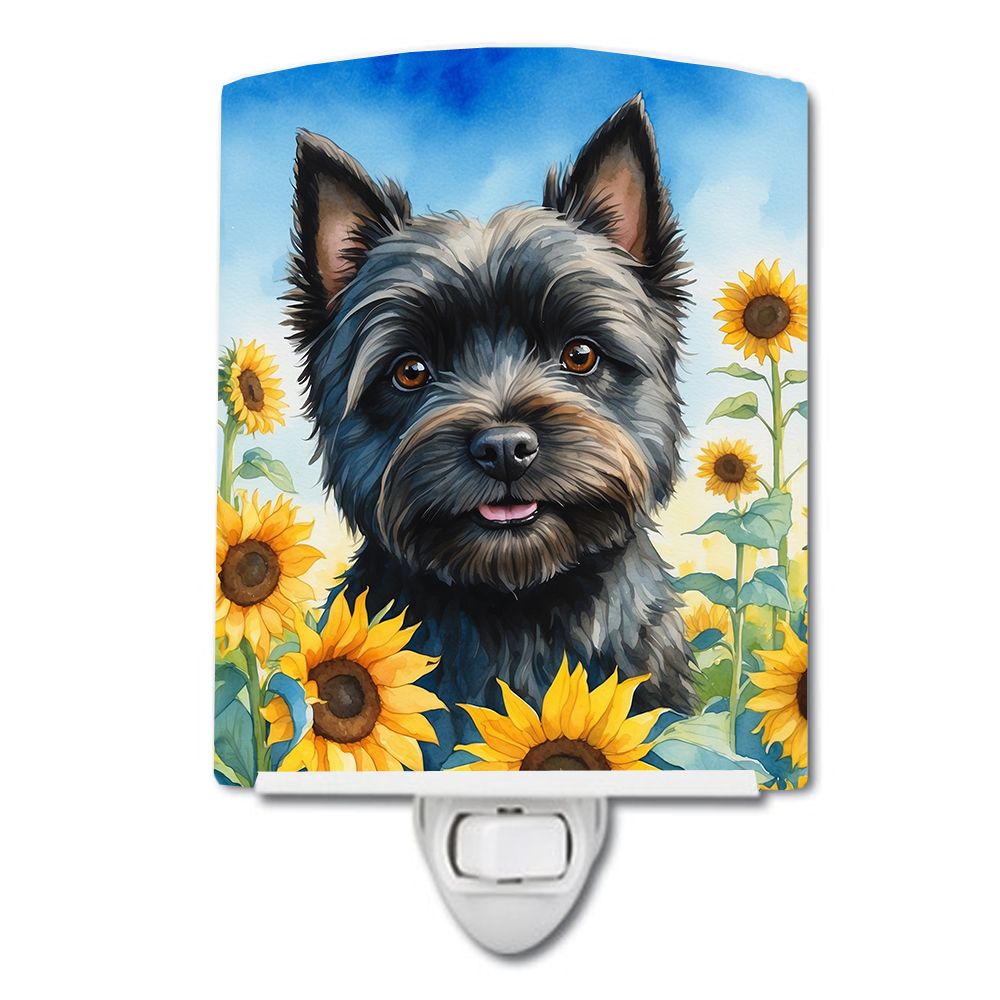 NEW Cairn Terrier in Sunflowers Ceramic Night Light Compact, UL-Certified, Ideal for Bedroom, Bathroom, Nursery, Hallway, Kitche