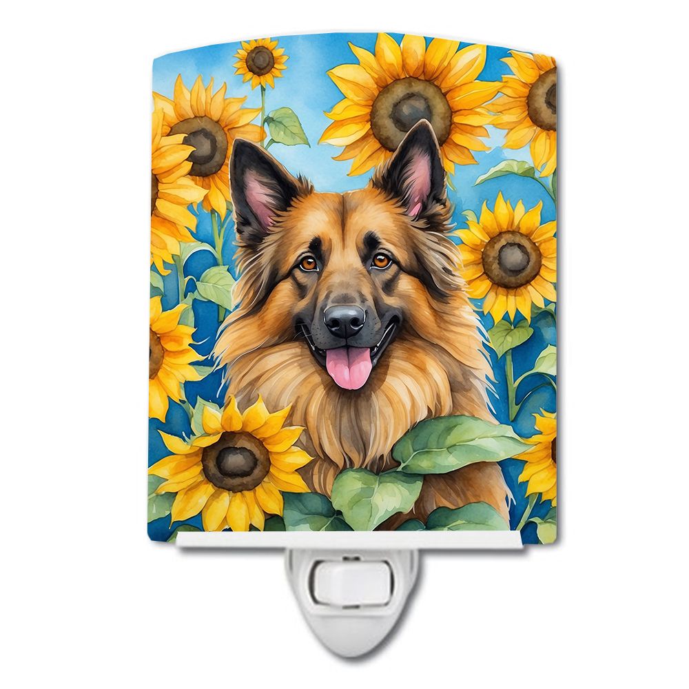 NEW Belgian Tervuren in Sunflowers Ceramic Night Light Compact, UL-Certified, Ideal for Bedroom, Bathroom, Nursery, Hallway, Kit