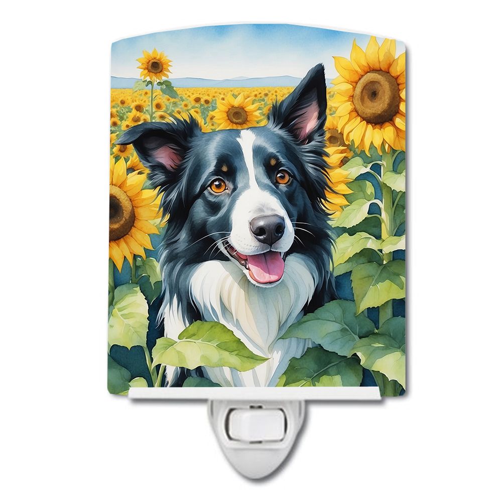 NEW Border Collie in Sunflowers Ceramic Night Light Compact, UL-Certified, Ideal for Bedroom, Bathroom, Nursery, Hallway, Kitche
