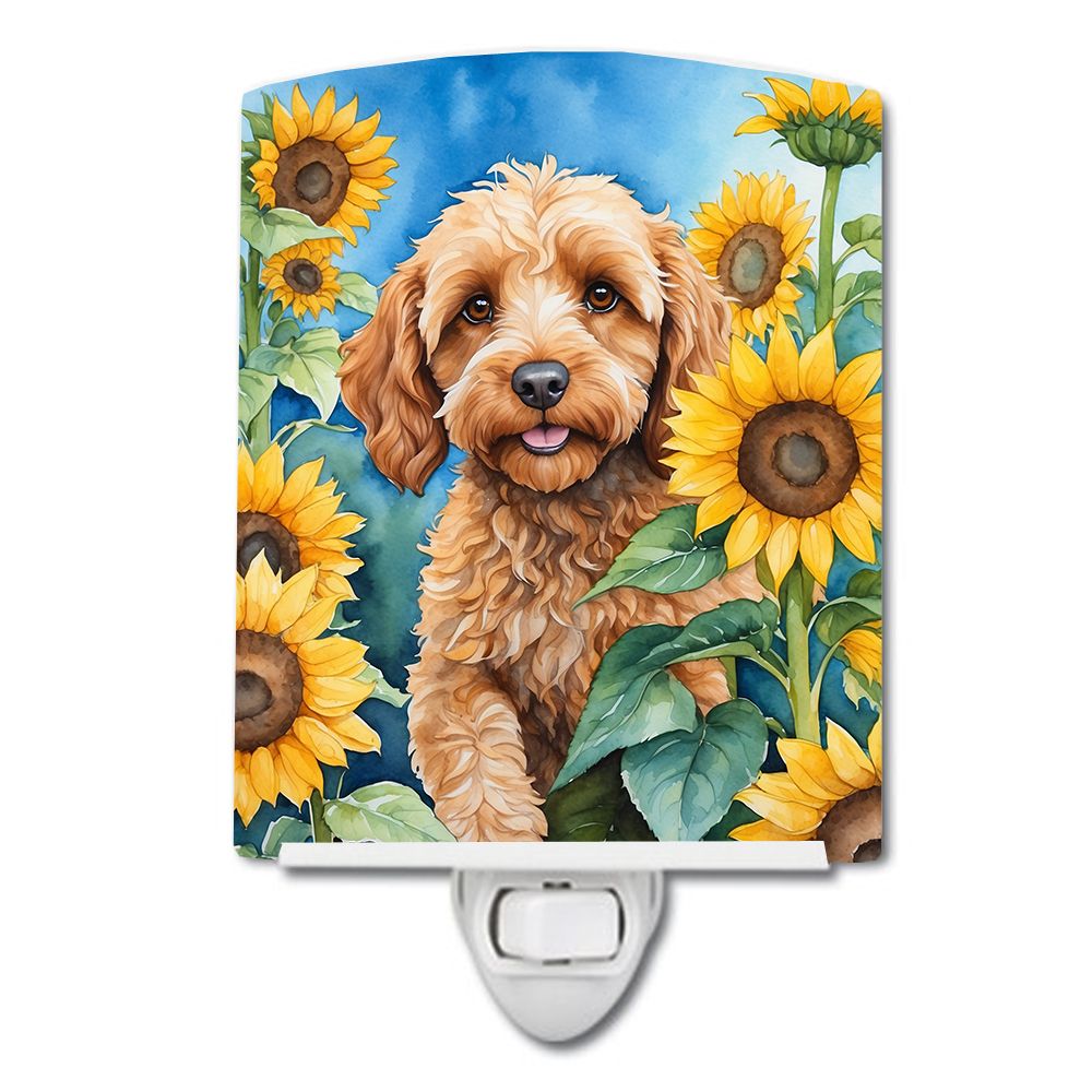 NEW Cockapoo in Sunflowers Ceramic Night Light Compact, UL-Certified, Ideal for Bedroom, Bathroom, Nursery, Hallway, Kitchen, 6x