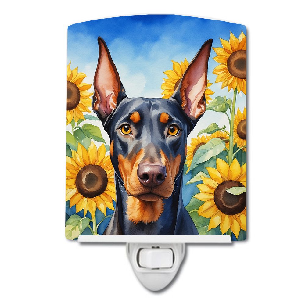 NEW Doberman Pinscher in Sunflowers Ceramic Night Light Compact, UL-Certified, Ideal for Bedroom, Bathroom, Nursery, Hallway, Ki