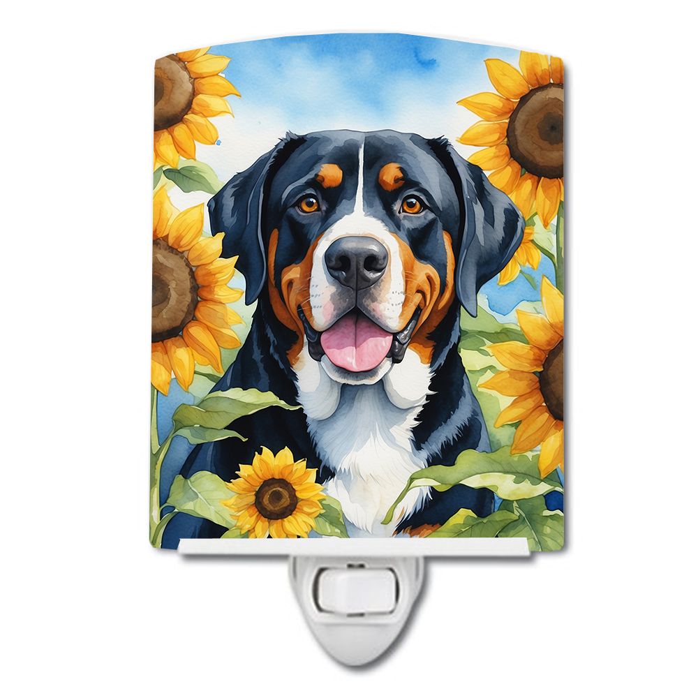 NEW Greater Swiss Mountain Dog in Sunflowers Ceramic Night Light Compact, UL-Certified, Ideal for Bedroom, Bathroom, Nursery, Ha