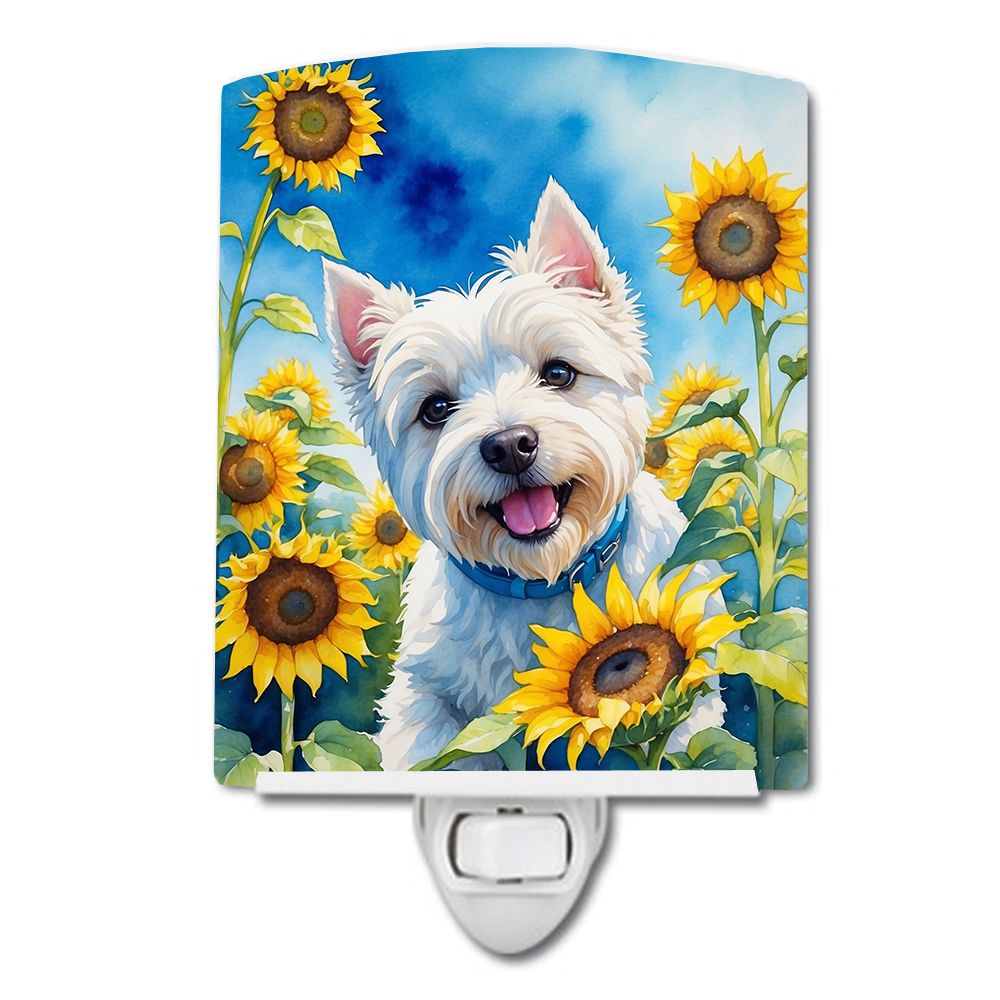 NEW Westie in Sunflowers Ceramic Night Light Compact, UL-Certified, Ideal for Bedroom, Bathroom, Nursery, Hallway, Kitchen, 6x4x