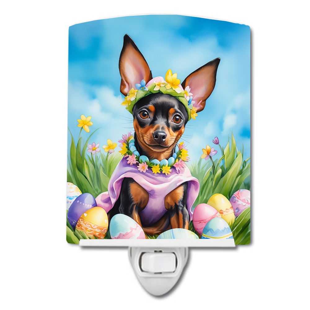 NEW Miniature Pinscher Easter Egg Hunt Ceramic Night Light Compact, UL-Certified, Ideal for Bedroom, Bathroom, Nursery, Hallway,