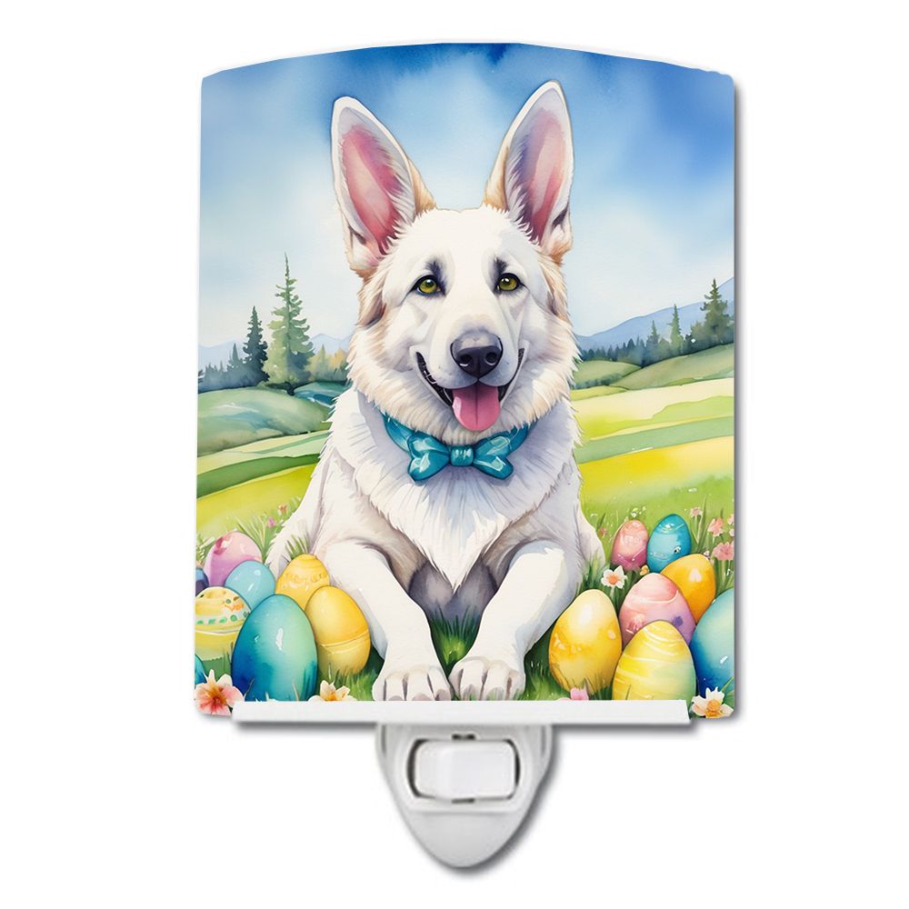 NEW White German Shepherd Easter Egg Hunt Ceramic Night Light Compact, UL-Certified, Ideal for Bedroom, Bathroom, Nursery, Hallw
