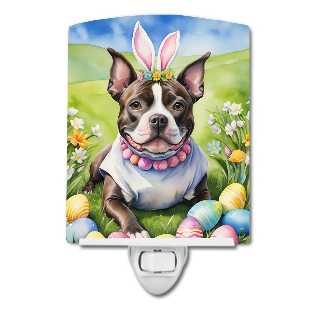 NEW Staffordshire Bull Terrier Easter Egg Hunt Ceramic Night Light Compact, UL-Certified, Ideal for Bedroom, Bathroom, Nursery, 