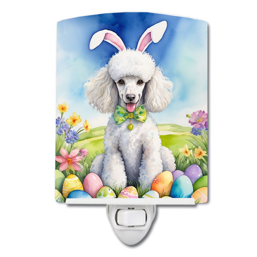 NEW White Poodle Easter Egg Hunt Ceramic Night Light Compact, UL-Certified, Ideal for Bedroom, Bathroom, Nursery, Hallway, Kitch