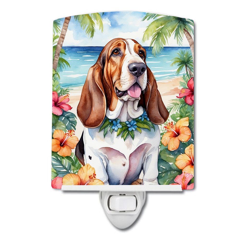 NEW Basset Hound Luau Ceramic Night Light Compact, UL-Certified, Ideal for Bedroom, Bathroom, Nursery, Hallway, Kitchen, 6x4x3, 