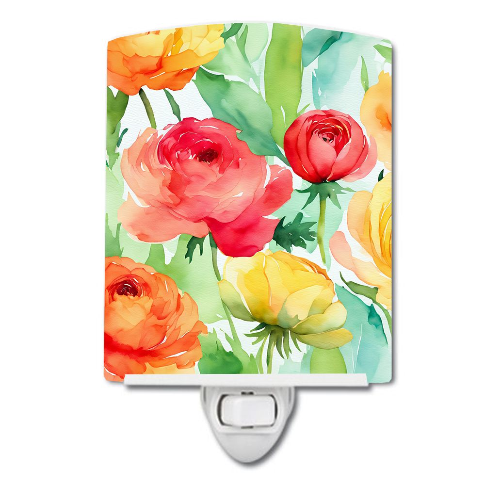 NEW Ranunculus in Watercolor Ceramic Night Light Compact, UL-Certified, Ideal for Bedroom, Bathroom, Nursery, Hallway, Kitchen, 