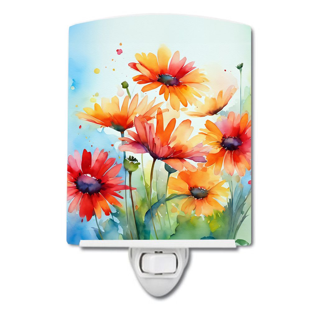 NEW Gerbera Daisies in Watercolor Ceramic Night Light Compact, UL-Certified, Ideal for Bedroom, Bathroom, Nursery, Hallway, Kitc