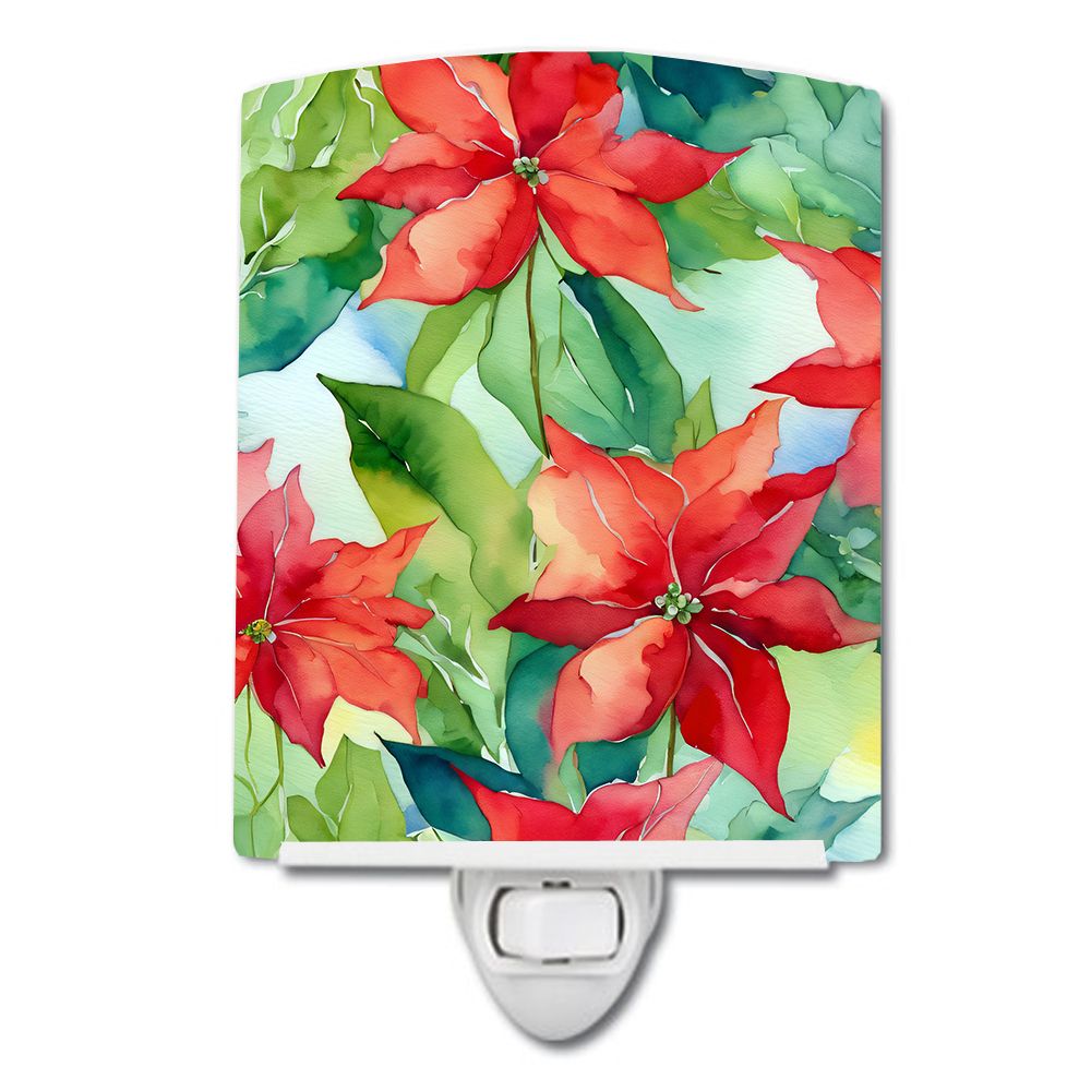 NEW Poinsettias in Watercolor Ceramic Night Light Compact, UL-Certified, Ideal for Bedroom, Bathroom, Nursery, Hallway, Kitchen,