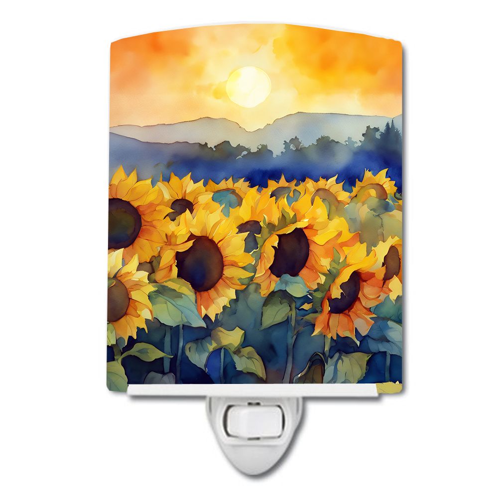 NEW Sunflowers in Watercolor Ceramic Night Light Compact, UL-Certified, Ideal for Bedroom, Bathroom, Nursery, Hallway, Kitchen, 
