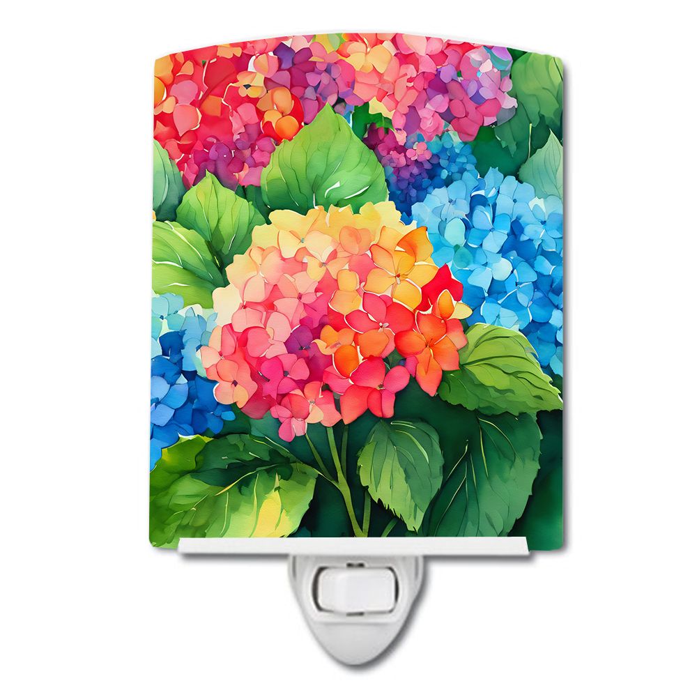 NEW Hydrangeas in Watercolor Ceramic Night Light Compact, UL-Certified, Ideal for Bedroom, Bathroom, Nursery, Hallway, Kitchen, 