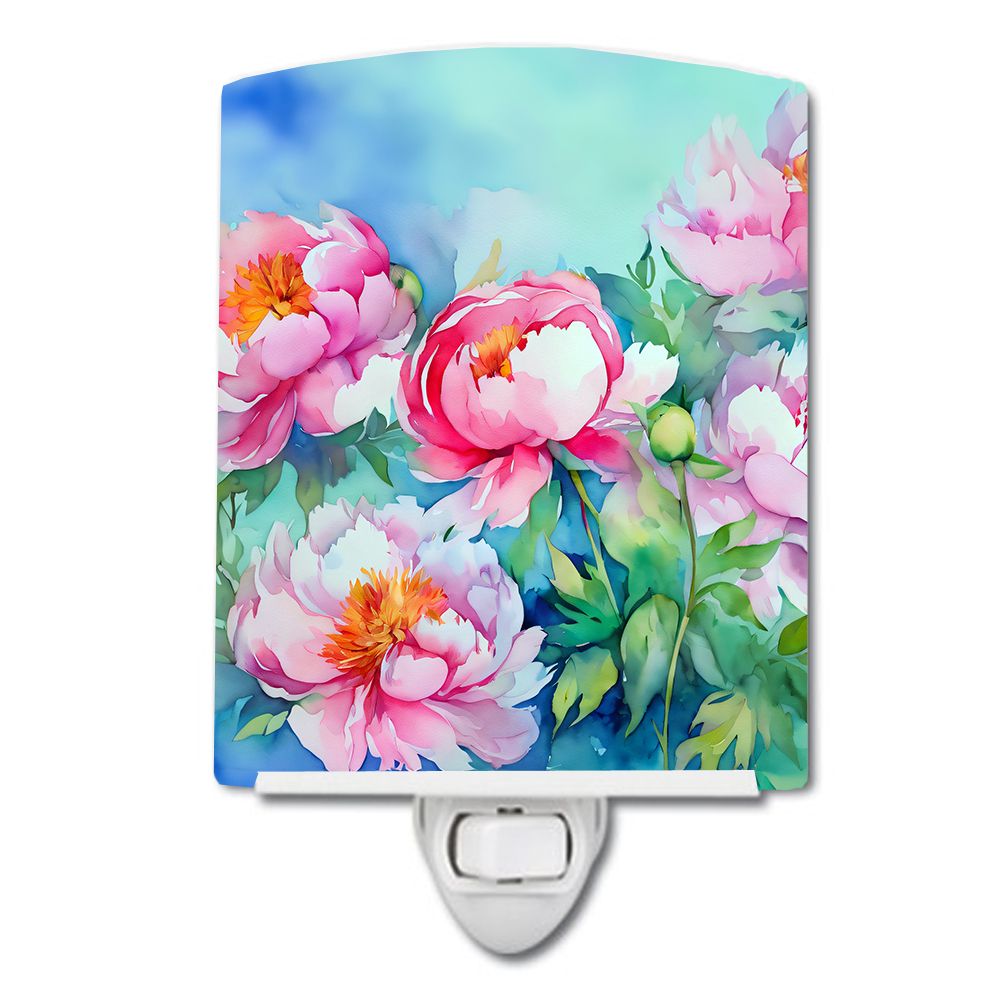 NEW Peonies in Watercolor Ceramic Night Light Compact, UL-Certified, Ideal for Bedroom, Bathroom, Nursery, Hallway, Kitchen, 6x4