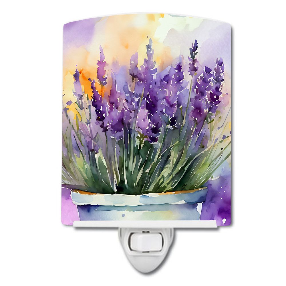 NEW Lavender in Watercolor Ceramic Night Light Compact, UL-Certified, Ideal for Bedroom, Bathroom, Nursery, Hallway, Kitchen, 6x