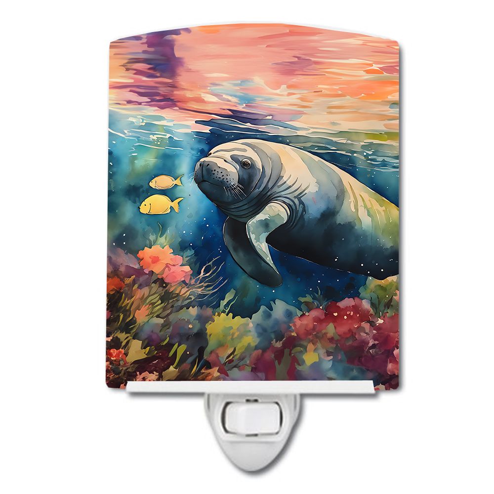 NEW Manatee Ceramic Night Light Compact, UL-Certified, Ideal for Bedroom, Bathroom, Nursery, Hallway, Kitchen, 6x4x3, Multicolor