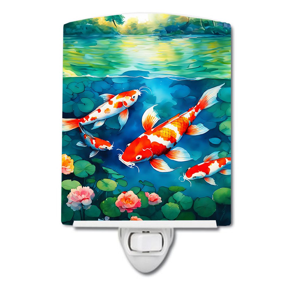 NEW Koi Fish Ceramic Night Light Compact, UL-Certified, Ideal for Bedroom, Bathroom, Nursery, Hallway, Kitchen, 6x4x3, Multicolo