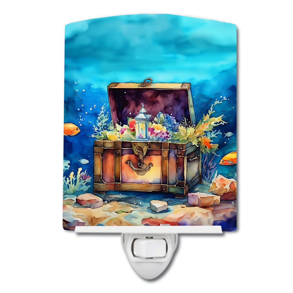 NEW Treasure Chest Ceramic Night Light Compact, UL-Certified, Ideal for Bedroom, Bathroom, Nursery, Hallway, Kitchen, 6x4x3, Mul
