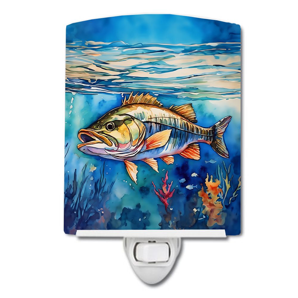 NEW Striped Bass Ceramic Night Light Compact, UL-Certified, Ideal for Bedroom, Bathroom, Nursery, Hallway, Kitchen, 6x4x3, Multi