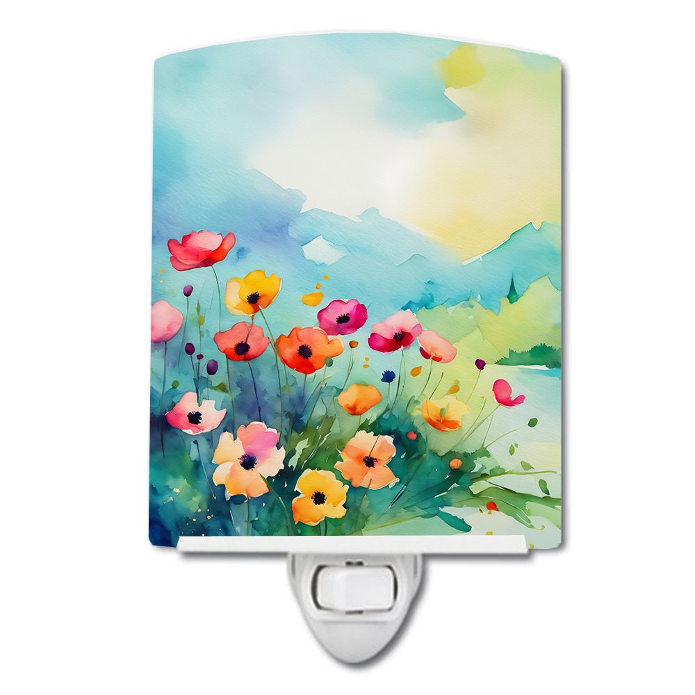 NEW Anemones in Watercolor Ceramic Night Light Compact, UL-Certified, Ideal for Bedroom, Bathroom, Nursery, Hallway, Kitchen, 6x