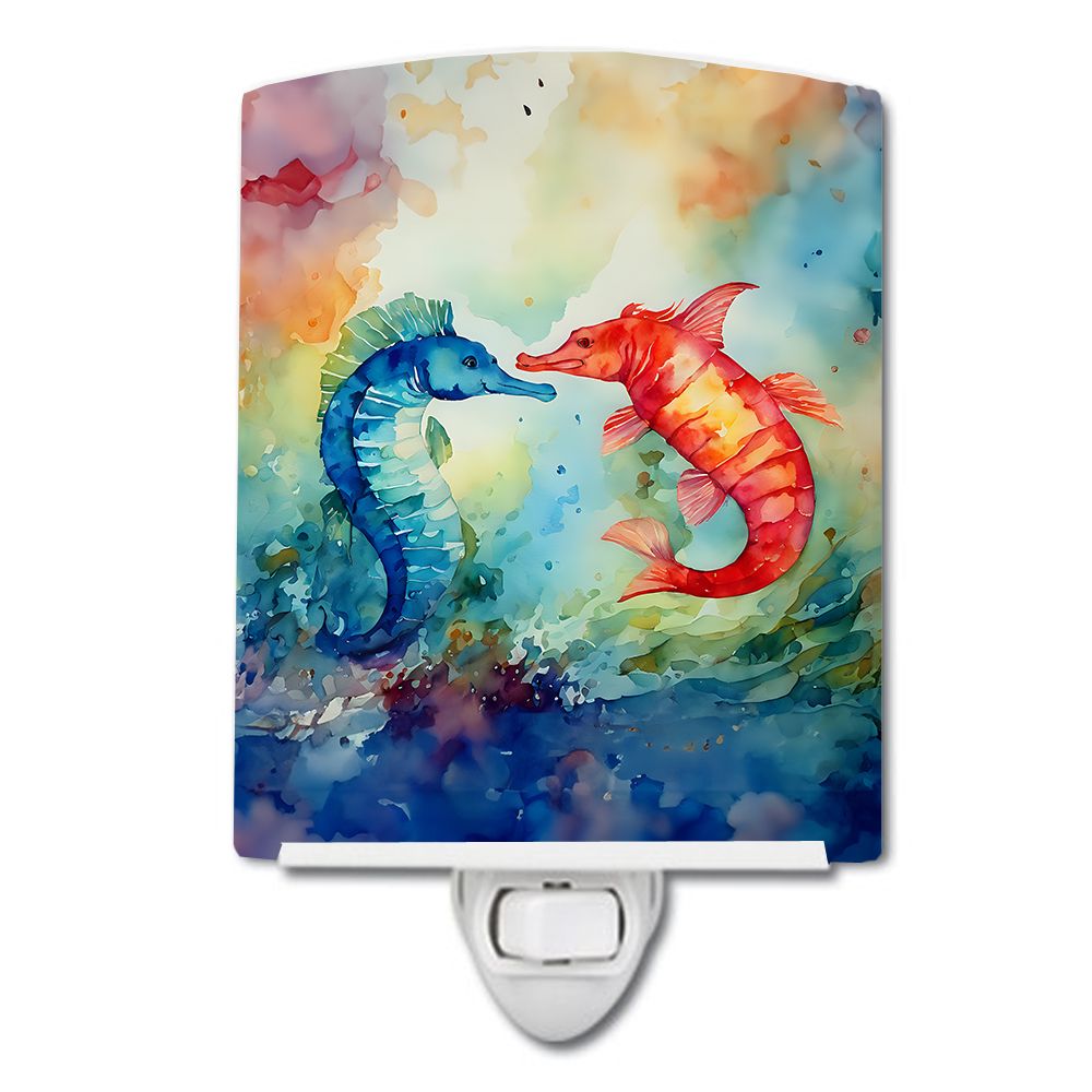 NEW Seahorses Ceramic Night Light Compact, UL-Certified, Ideal for Bedroom, Bathroom, Nursery, Hallway, Kitchen, 6x4x3, Multicol